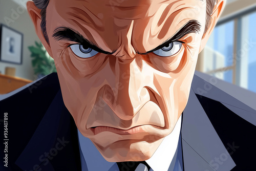 Close-up, an illustrator of an angry businessman  photo