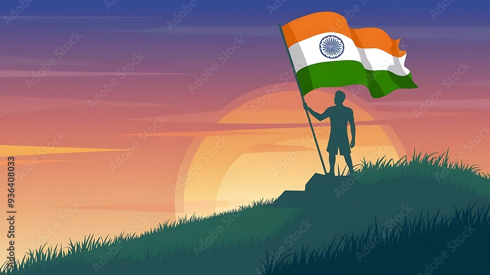 Watercolor style flag of India waving in the air against a sky with clouds for independence day. Watercolor style flag of India waving in the air against a sky with clouds for independence day.