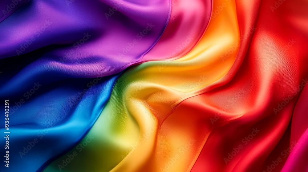 Obraz premium A vibrant, flowing fabric showcasing rainbow colors, symbolizing diversity and inclusivity.