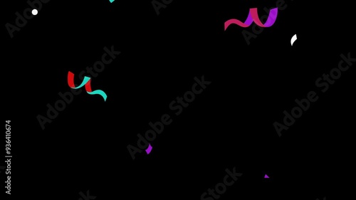 Confetti for Party Celebration, Stock Overlay 4k Animation Video, 3D Motion Graphics loop Animation, with Chroma key, Alpha Channel, High Resolution, Black and Green Screen Background