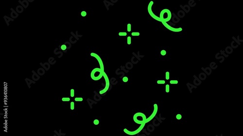 Confetti for Party Celebration, Stock Overlay 4k Animation Video, 3D Motion Graphics loop Animation, with Chroma key, Alpha Channel, High Resolution, Black and Green Screen Background