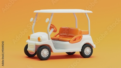 3D rendering of orange white golf cart cartoon