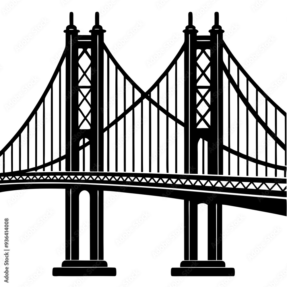 Fototapeta premium silhouette-of-a-large-suspension-bridge vector image