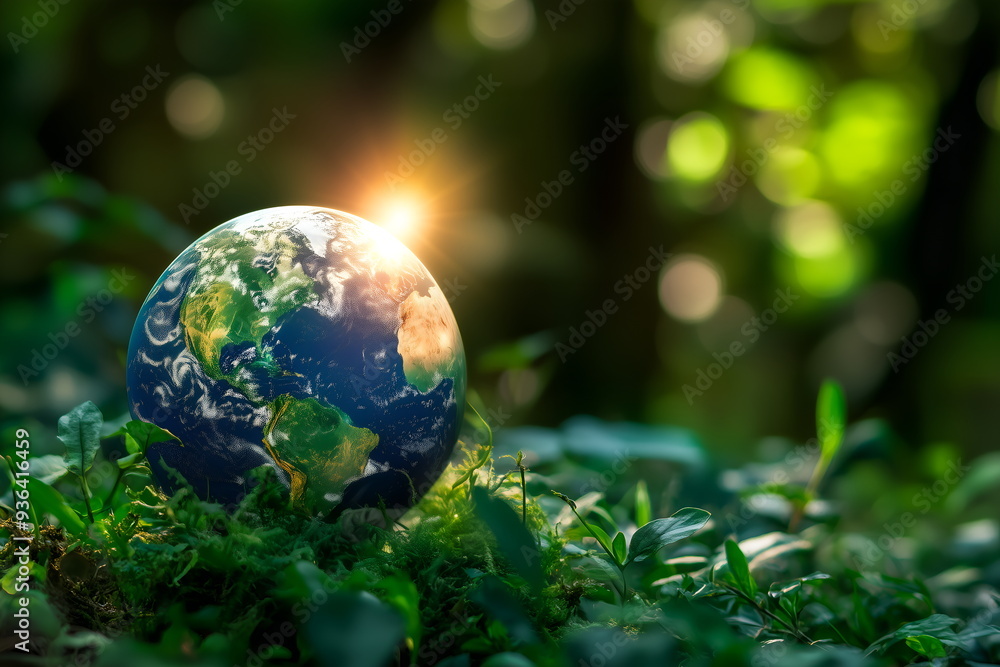 Illustration of a Earth planet with a solar panel, idea of clean and sustainable energy banner Illustration of a Earth planet with a solar panel, idea of clean and sustainable energy banner