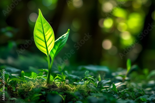 Illustration of a sprout with a solar panel inside, idea of clean and sustainable energy banner