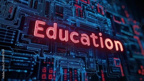 Education Neon Sign on Circuit Board.