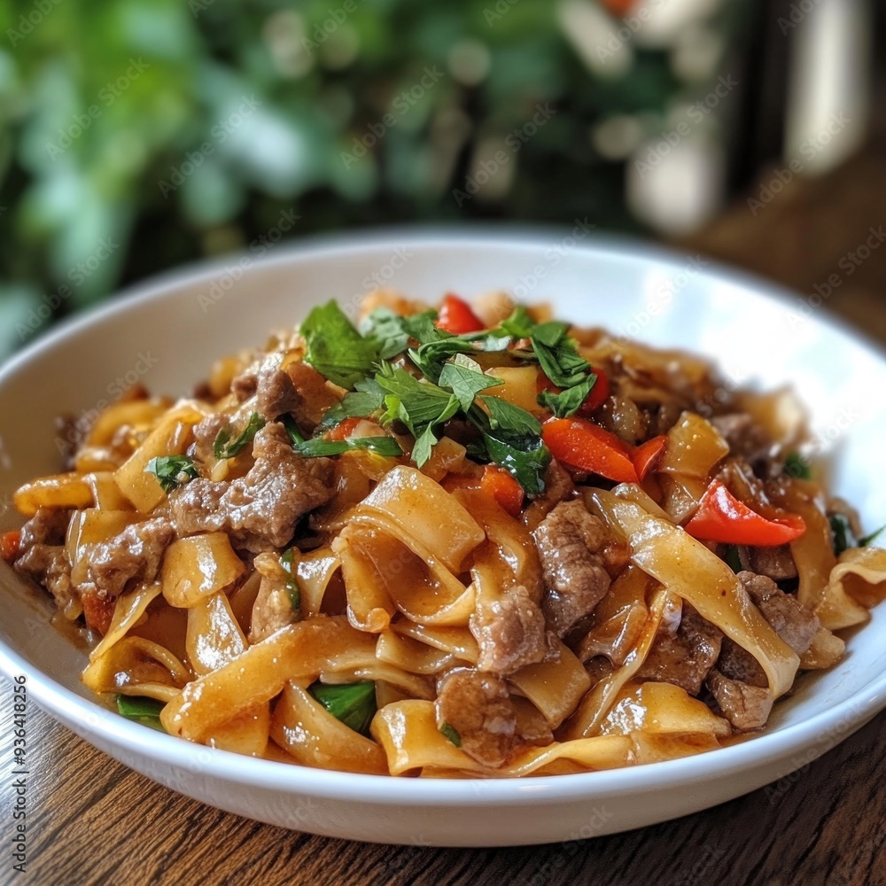 Savory Stir-Fried Rice Noodles with Tender Beef in a Rich Gravy, a delicious fusion of flavors and textures, perfect for a hearty meal. Savory Stir-Fried Rice Noodles with Tender Beef in a Rich Gravy, a delicious fusion of flavors and textures, perfect for a hearty meal.