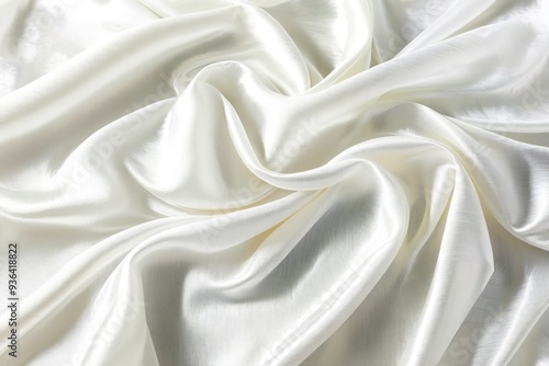 Close-up shot of white satin fabric with intricate texture