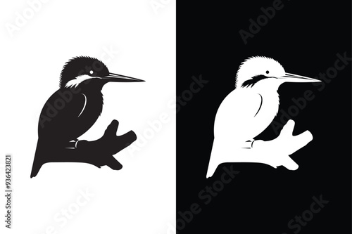 Kingfisher bird victor icon with black and white background.