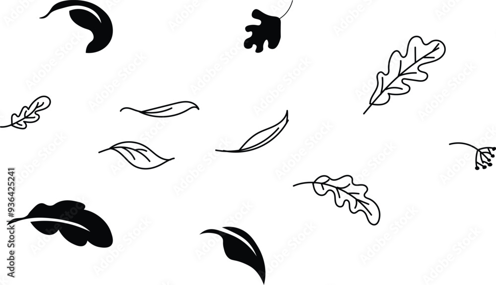 Obraz premium leaf hand drawn crayon brush illustration.