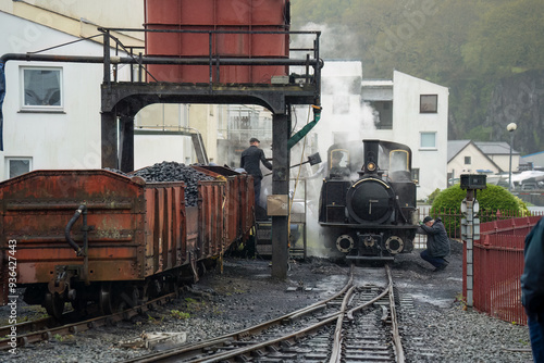 a vintage working steam locomotive train, Ffestiniog narrow gauge railway in Snowdonia National Park, Wales UK photo