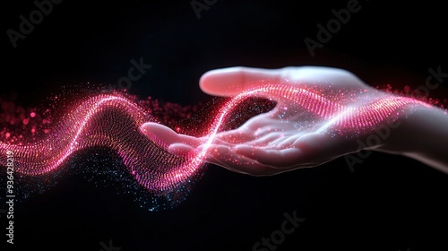 Obraz na płótnie Hand Cradling a Glowing Data Stream w salonie