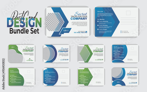 Gradient blue and gradient green color stylish professional postcard design bundle set, premium vector postcard, marketing postcard, business postcard, corporate postcard, postcard layout bundle 
