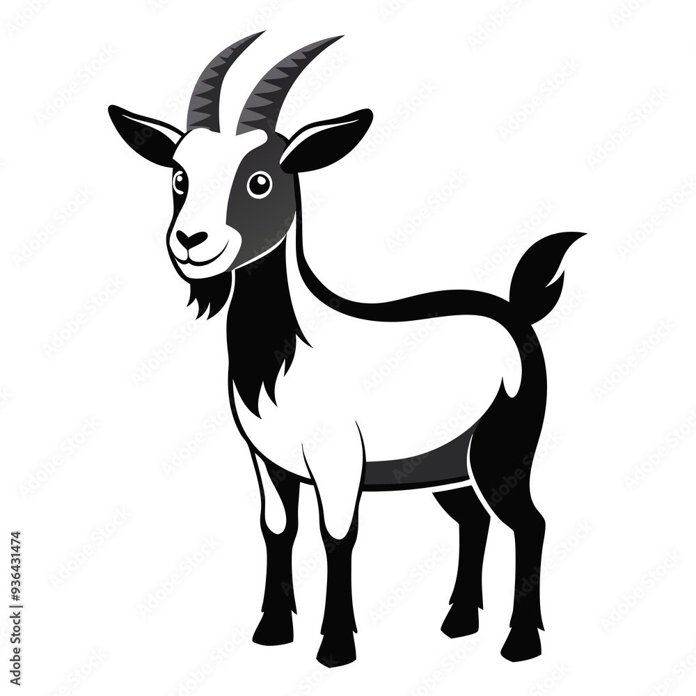 Fototapeta premium Black and white Goat, solid white color background Generated by AI.