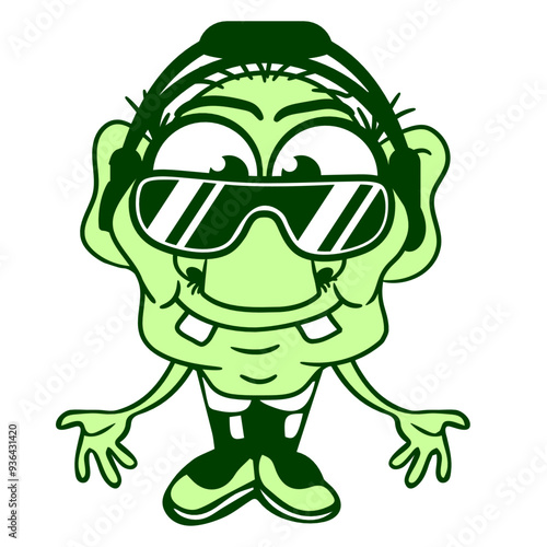 Green Gnome Old Grandpa Man Kobold Monster Music DJ Headphone Sunglasses Party Night Dancing Clubber Raver Comic Humor Cartoon Cool Fun Sound Disco Club Festival Band Concert Techno Discothek Love