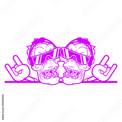 2 Zombies Music DJ Horror Halloween Monster Friends Team Crew Frightening Headphone Sunglasses Party Night Dancing Clubber Raver Comic Humor Cartoon Cool Sound Disco Club Festival Band Concert Love