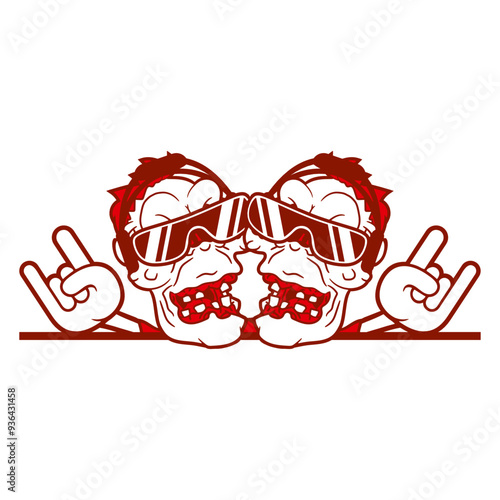 2 Zombies Music DJ Horror Halloween Monster Friends Team Crew Frightening Headphone Sunglasses Party Night Dancing Clubber Raver Comic Humor Cartoon Cool Sound Disco Club Festival Band Concert Love