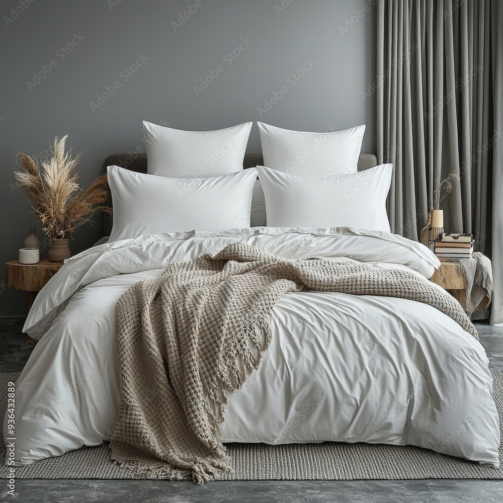 Classic bed with pillow and throw created with generated ai Classic bed with pillow and throw created with generated ai