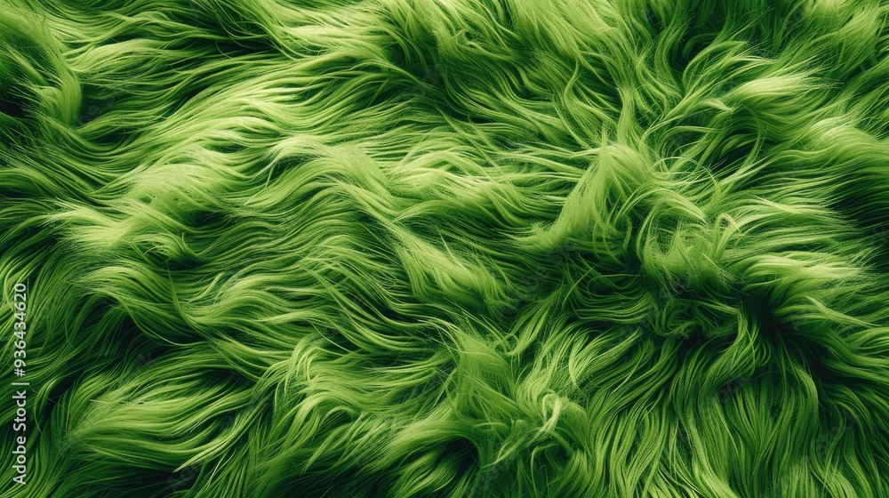 A close-up of green synthetic fur showing a soft, fluffy texture. The concept of fabric and textile texture. A close-up of green synthetic fur showing a soft, fluffy texture. The concept of fabric and textile texture.