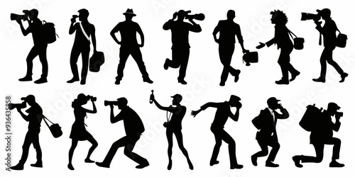 photographer different pose black Silhouettes vector set