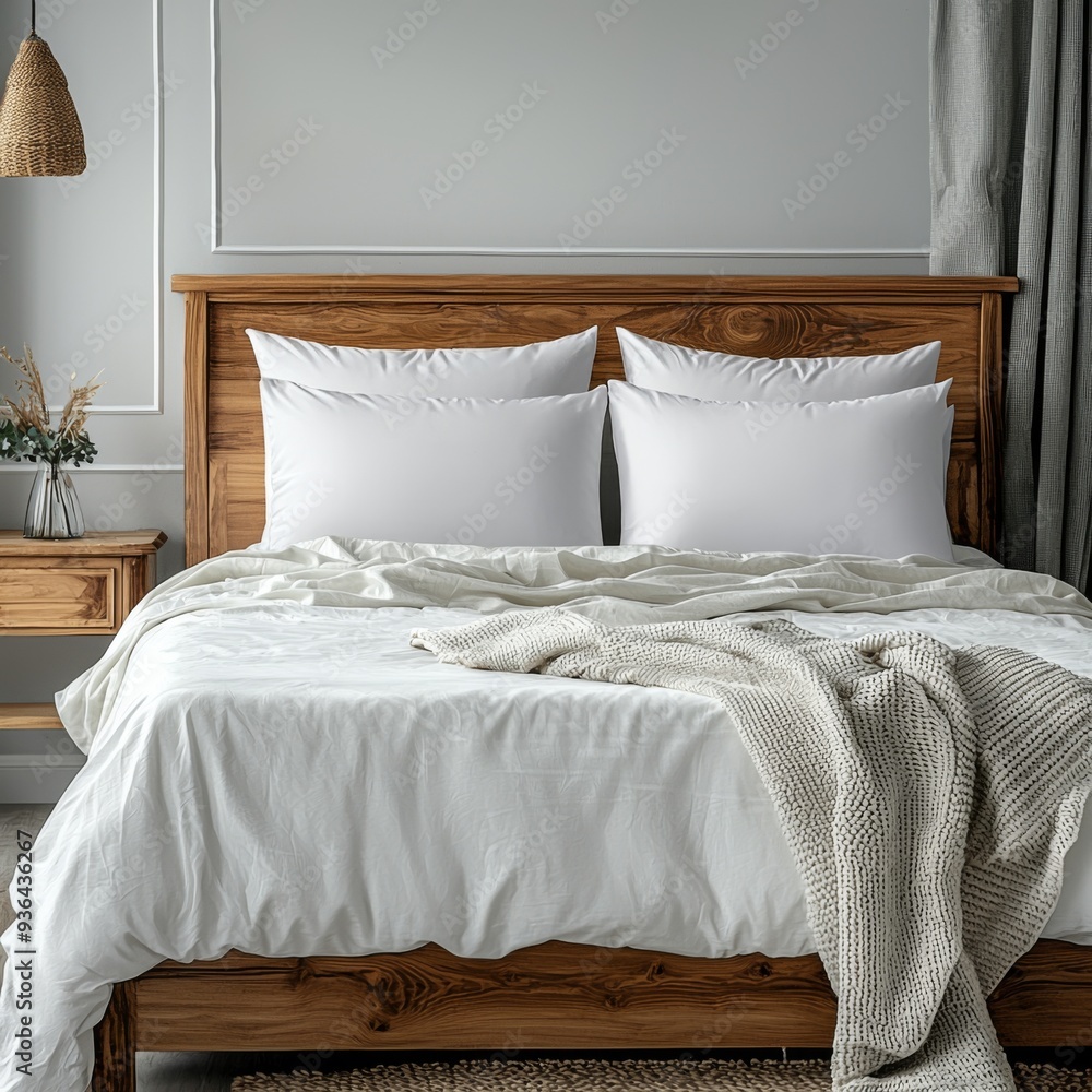 Obraz premium Classic bed with pillow and throw created with generated ai