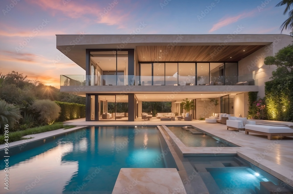 Luxury house with a large swimming pool in the courtyard. Luxury house with a large swimming pool in the courtyard.
