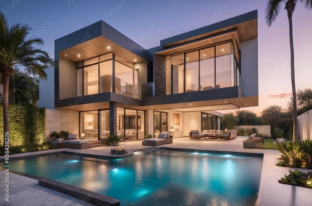Luxury house with a large swimming pool in the courtyard. Luxury house with a large swimming pool in the courtyard.
