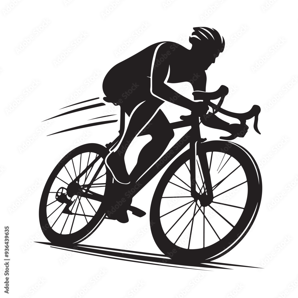 Cycling Theme, Vector Silhouette Of Road Cyclist Vector Silhouetted White Background Cycling Theme, Vector Silhouette Of Road Cyclist Vector Silhouetted White Background