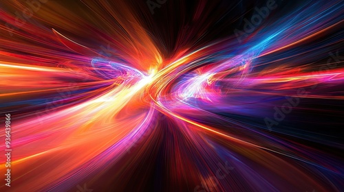 Captivating abstract light play where sharp, radiant lines intersect with smooth, flowing transitions of color and light creating depth