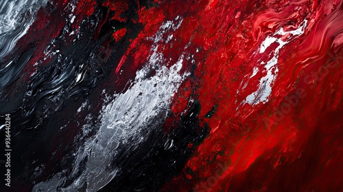 Bold contrast of crimson red and midnight black with hints of silver for a dramatic and powerful composition photo