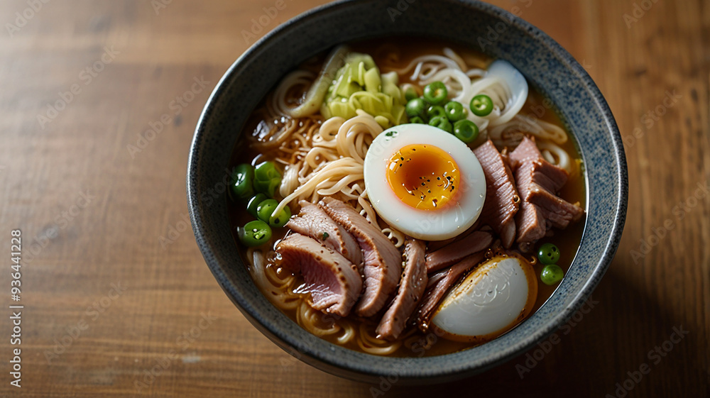 A Steaming Bowl Of Ramen With Rich Broth, Noodles, Sliced Pork, Soft-boiled Egg, And Green Onions, Food Image A Steaming Bowl Of Ramen With Rich Broth, Noodles, Sliced Pork, Soft-boiled Egg, And Green Onions, Food Image
