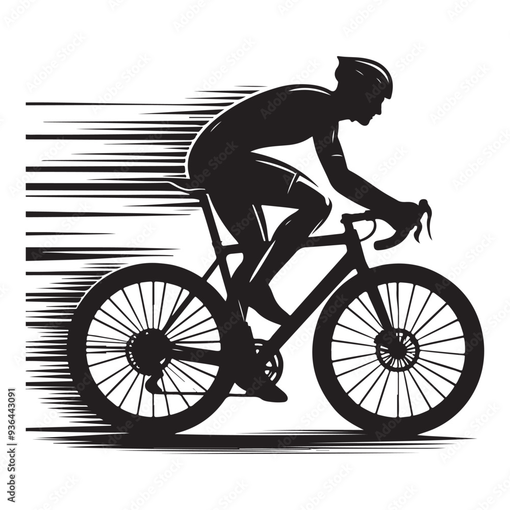 Fototapeta premium Cycling Theme, Vector Silhouette Of Road Cyclist Vector Silhouetted White Background