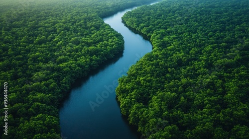 Aerial View of a River Winding Through a Lush Forest