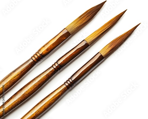 Three paintbrushes isolated on a white background.