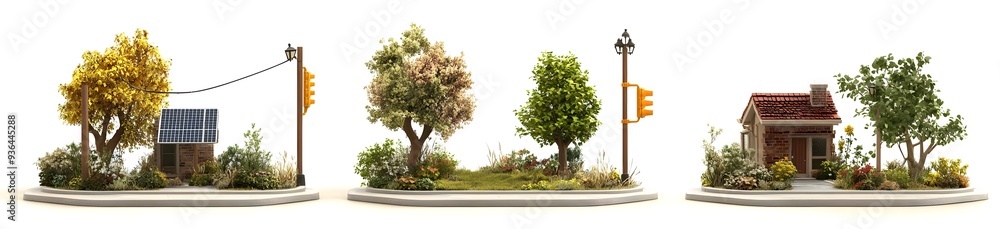Fototapeta premium Miniature Model Homes with Solar Panels and Streetlights.