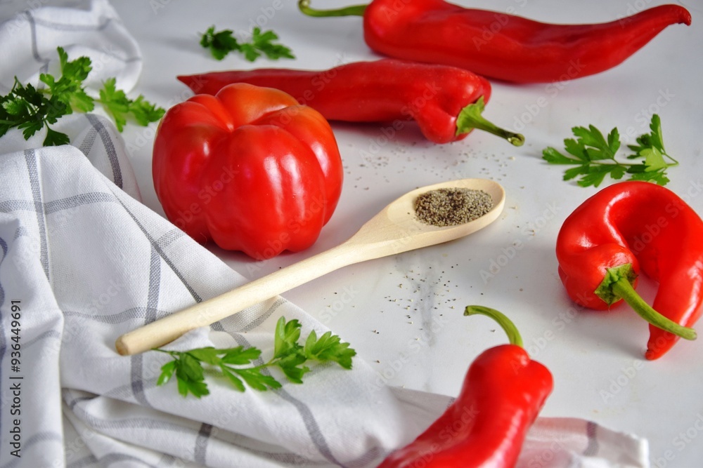 Red pepper and parsley. Vitamins. Red pepper and parsley. Vitamins.