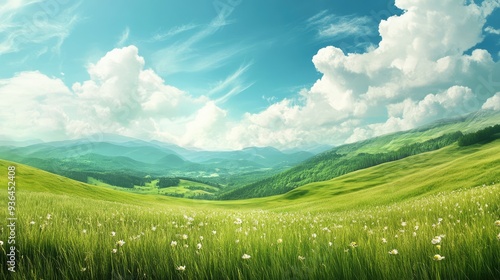 landscape with green grass and clouds