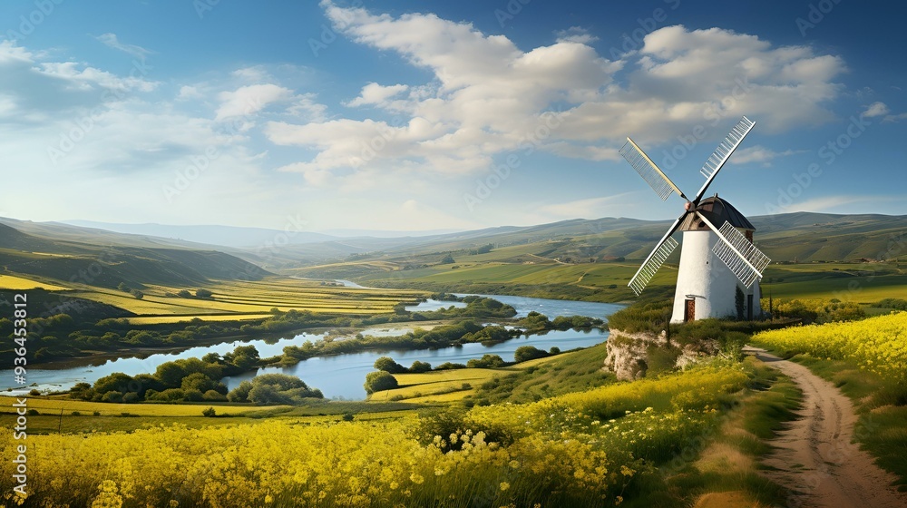 a windmill on a hill. a windmill on a hill.