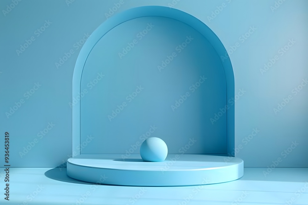 Minimalist Blue Composition with Arch and Sphere Minimalist Blue Composition with Arch and Sphere