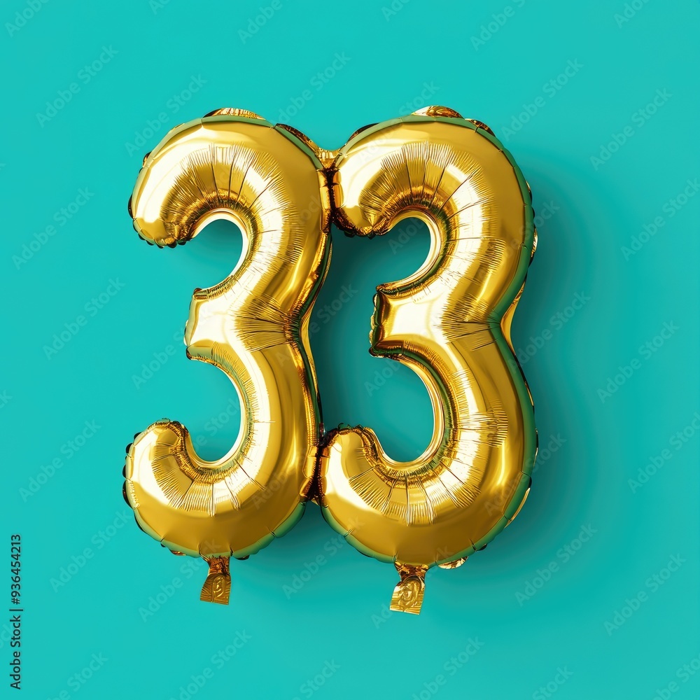 Balloon shaped like number 33, vibrant solid color background Balloon shaped like number 33, vibrant solid color background