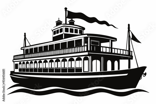 riverboat silhouette vector illustration