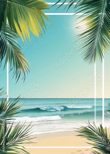 Calm tropical beach with gentle waves and palm trees on a sunny day