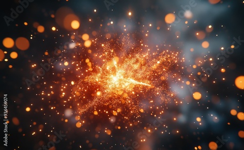 Abstract burst of orange and golden sparks against a dark background at night