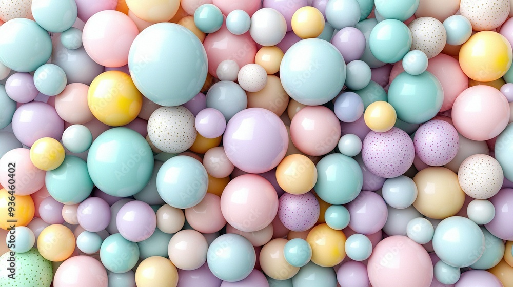 A multitude of pastel-colored eggs and shells are strategically positioned on a pristine white backdrop A multitude of pastel-colored eggs and shells are strategically positioned on a pristine white backdrop