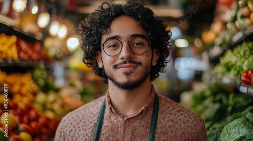Young man selecting fresh produce in a grocery store during the daytime