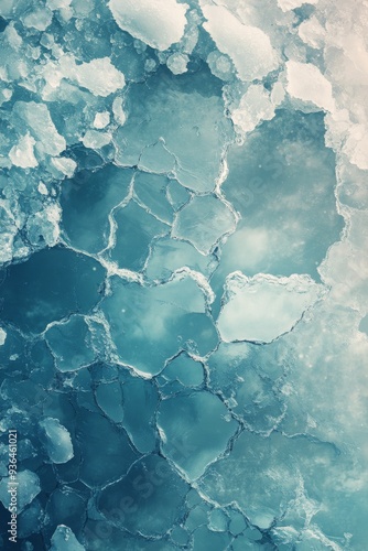 Ice formations creating patterns on a frozen lake during winter