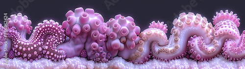 A cluster of pink and purple tentacles mimics the look of sea anemones and coral, with soft, rounded shapes in different sizes photo