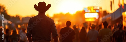 country music concept with cowboy playing western music at music festival photo