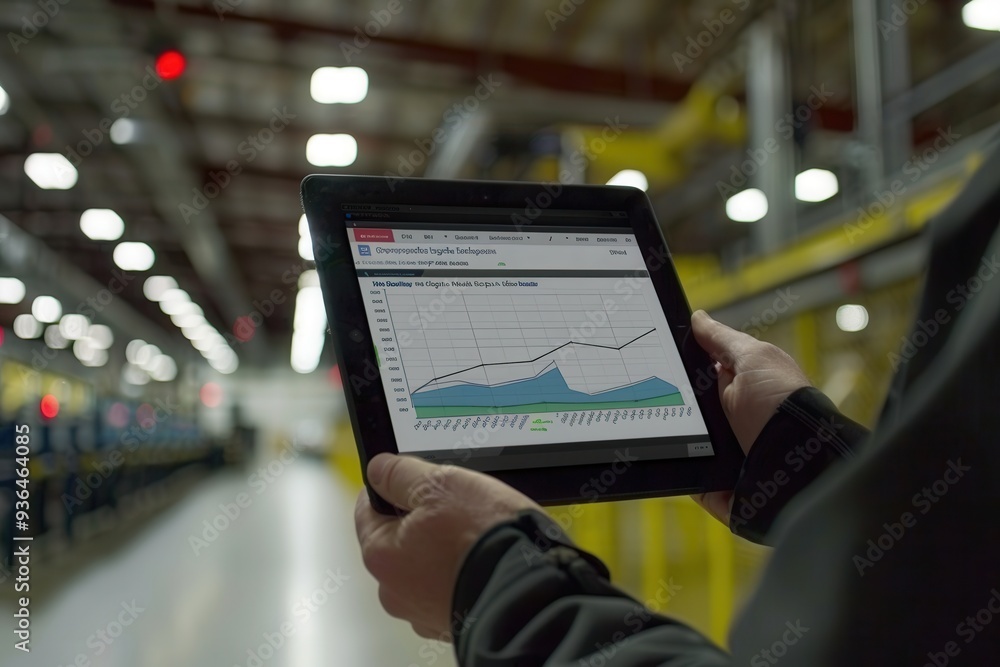 Professional Analyzes Data on a Tablet Inside Industrial Plant Professional Analyzes Data on a Tablet Inside Industrial Plant