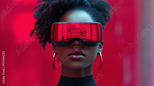 Young person using virtual reality headset indoors during winter season